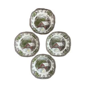 Vintage Johnson Bros friendly village “ covered bridge “ 6 “ 
bowls set of 4